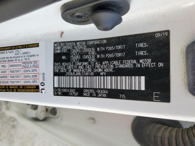 JTEBU5JR8L5748148 - 2020 TOYOTA 4RUNNER SR5/SR5 PREMIUM 白色 照片 13