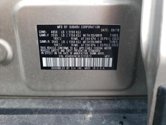 4S4BSENC9K3225873 - 2019 SUBARU OUTBACK 3.6R LIMITED SILVER photo 12