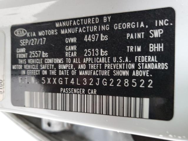 5XXGT4L32JG228522 - 2018 KIA OPTIMA LX WHITE photo 12