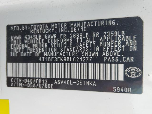 4T1BF3EK9BU621277 - 2011 TOYOTA CAMRY BASE WHITE photo 12