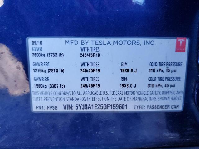 5YJSA1E25GF159601 - 2016 TESLA MODEL S Mavi foto 12