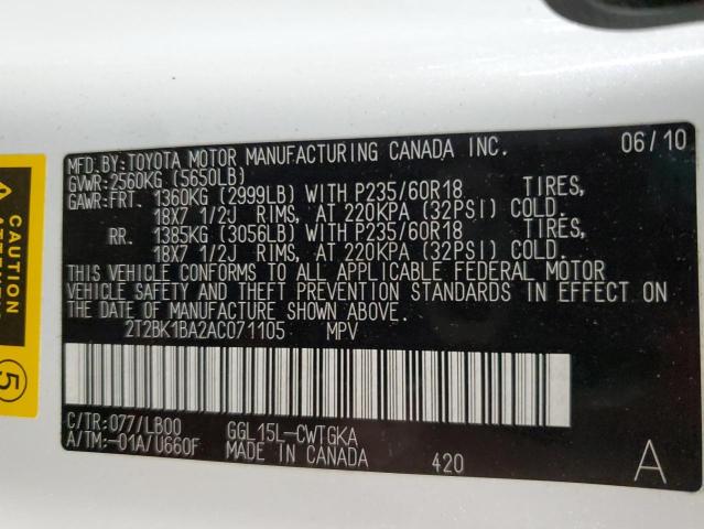 2T2BK1BA2AC071105 - 2010 LEXUS RX 350 WHITE photo 14