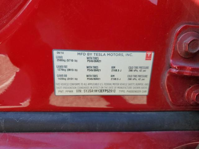 5YJSA1H13EFP52910 - 2014 TESLA MODEL S RED photo 13