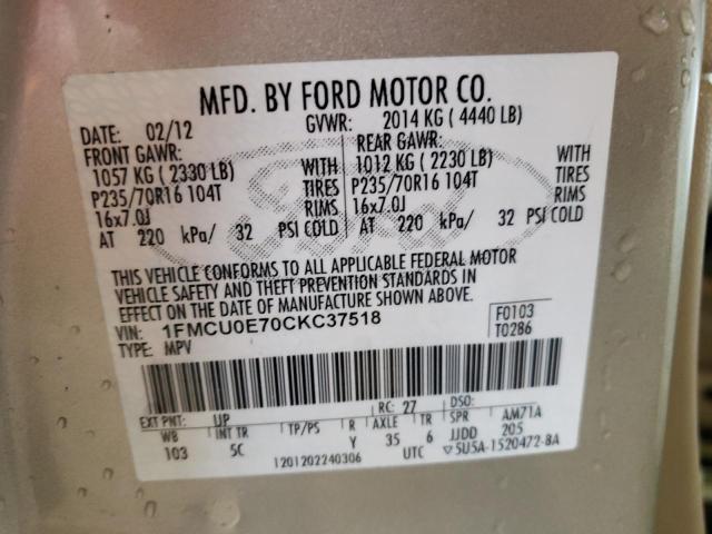 1FMCU0E70CKC37518 - 2012 FORD ESCAPE LIMITED GOLD photo 13