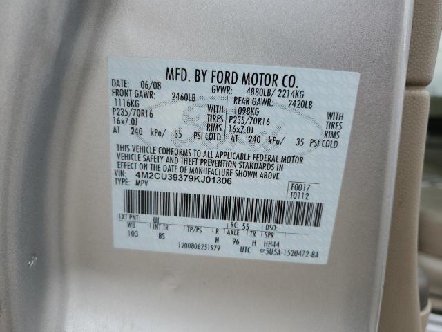 4M2CU39379KJ01306 - 2009 MERCURY MARINER HYBRID SILVER photo 14