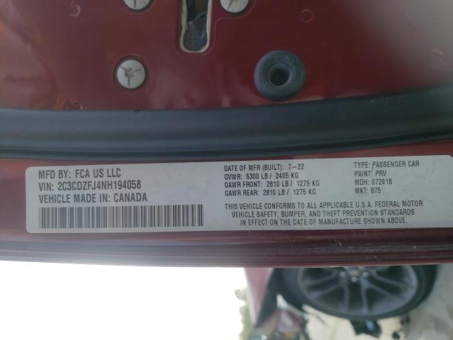 2C3CDZFJ4NH194058 - 2022 DODGE CHALLENGER R/T SCAT PACK RED photo 13