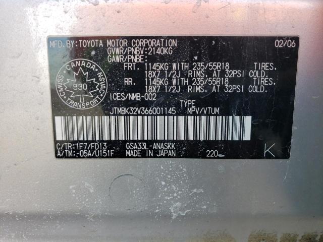 JTMBK32V366001145 - 2006 TOYOTA RAV4 SPORT SILVER photo 13