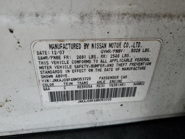 JNKAJ09F48M353725 - 2008 INFINITI EX35 BASE WHITE photo 13