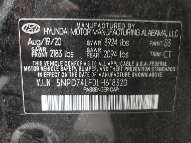 5NPD74LF0LH618320 - 2020 HYUNDAI ELANTRA SE BLACK photo 12