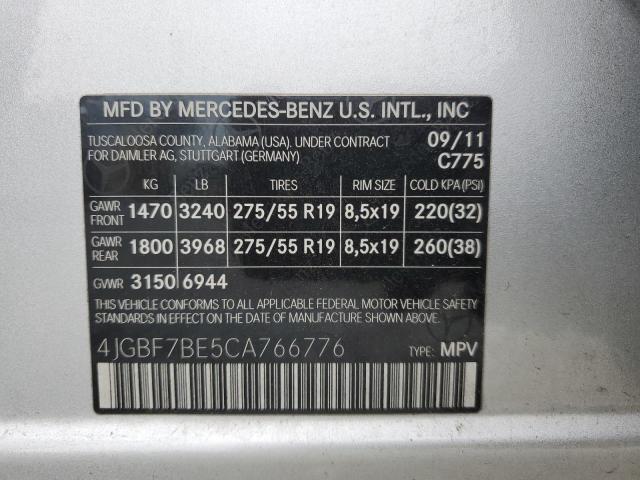 4JGBF7BE5CA766776 - 2012 MERCEDES-BENZ GL 450 4MATIC SILVER photo 13