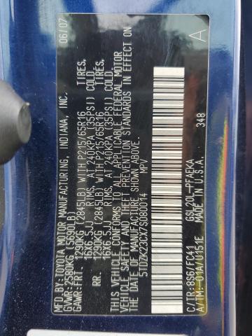 5TDZK23CX7S080014 - 2007 TOYOTA SIENNA CE BLUE photo 13