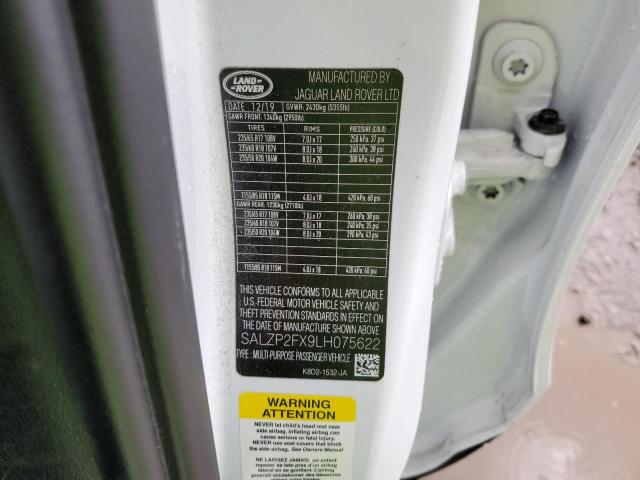 SALZP2FX9LH075622 - 2020 LAND ROVER RANGE ROVE SE WHITE photo 12