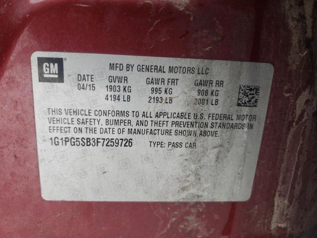 1G1PG5SB3F7259726 - 2015 CHEVROLET CRUZE LTZ RED photo 12