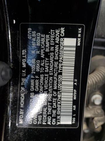 SHHFK7H67LU201520 - 2020 HONDA CIVIC EX BLACK photo 12