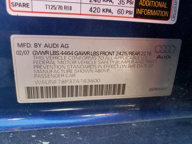 WAUNF78P37A163600 - 2007 AUDI A3 2.0 PREMIUM BLUE photo 12