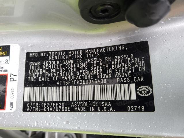 4T1BF1FK2EU346438 - 2014 TOYOTA CAMRY L SILVER photo 12