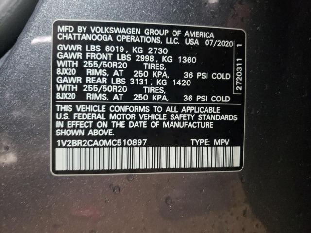 1V2BR2CA0MC510897 - 2021 VOLKSWAGEN ATLAS SEL 灰色 照片 13