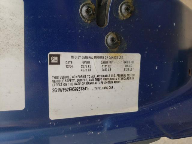 2G1WF52E959257341 - 2005 CHEVROLET IMPALA BLUE photo 12