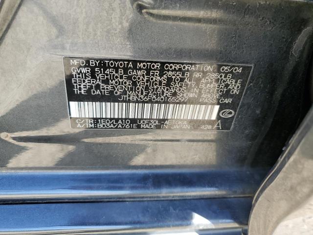 JTHBN36F040165297 - 2004 LEXUS LS 430 GRAY photo 12