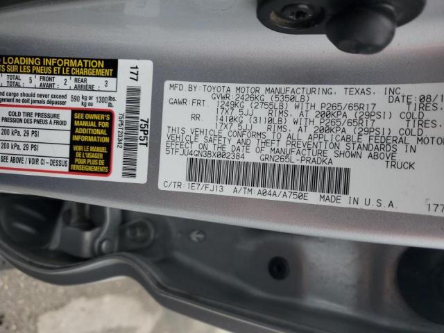 5TFJU4GN3BX002384 - 2011 TOYOTA TACOMA DOUBLE CAB PRERUNNER SILVER photo 12