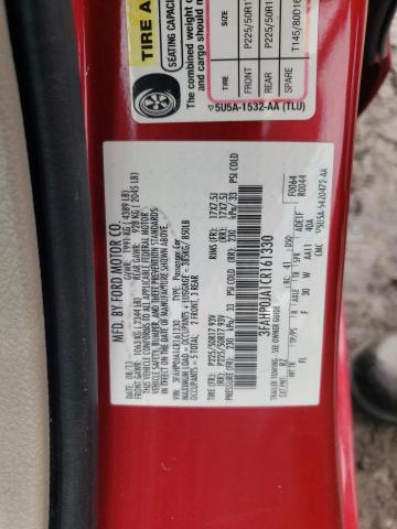 3FAHP0JA1CR161330 - 2012 FORD FUSION SEL RED photo 12