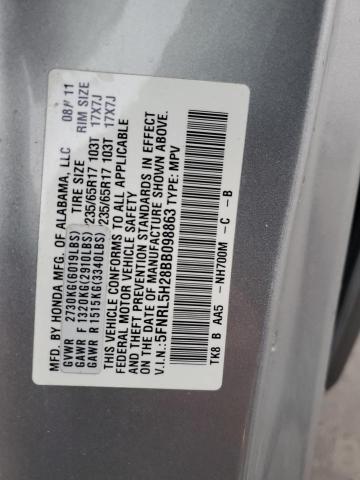 5FNRL5H28BB098863 - 2011 HONDA ODYSSEY LX SILVER photo 13