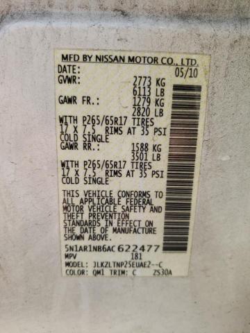 5N1AR1NB6AC622477 - 2010 NISSAN PATHFINDER S 白色 照片 14