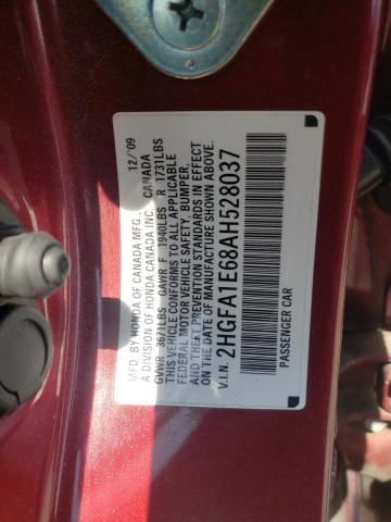 2HGFA1E68AH528037 - 2010 HONDA CIVIC LX-S برغندي صورة 13