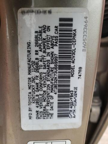 4T1BE32K73U669997 - 2003 TOYOTA CAMRY LE TAN photo 12