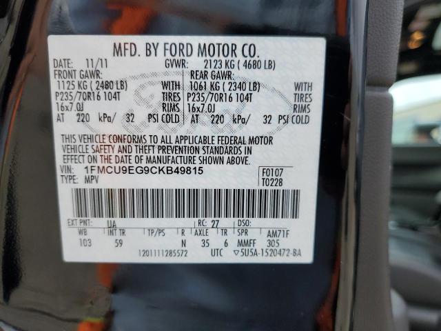 1FMCU9EG9CKB49815 - 2012 FORD ESCAPE LIMITED BLACK photo 14