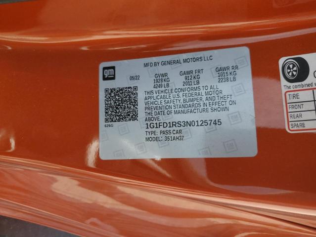 1G1FD1RS3N0125745 - 2022 CHEVROLET CAMARO LT ORANGE photo 13