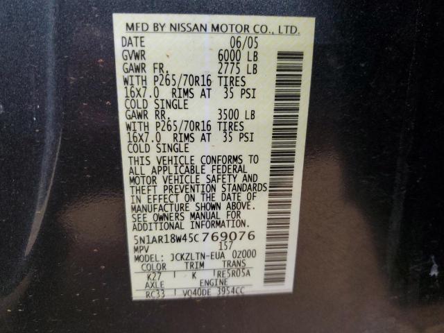 5N1AR18W45C769076 - 2005 NISSAN PATHFINDER LE GRAY photo 13
