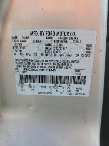 1FMCU03759KC81445 - 2009 FORD ESCAPE XLT SILVER photo 14