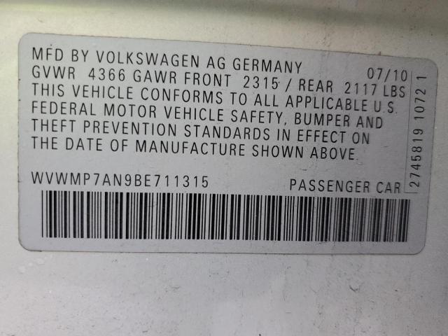 WVWMP7AN9BE711315 - 2011 VOLKSWAGEN CC SPORT SILVER photo 12