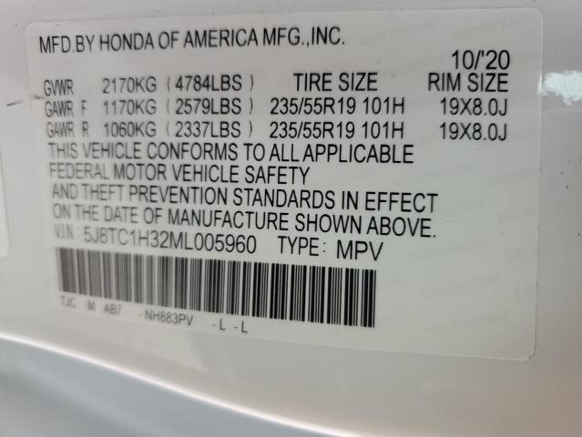 5J8TC1H32ML005960 - 2021 ACURA RDX WHITE photo 13