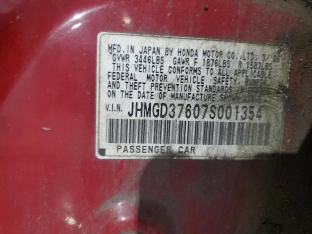 JHMGD37607S001354 - 2007 HONDA FIT S 红色 照片 12