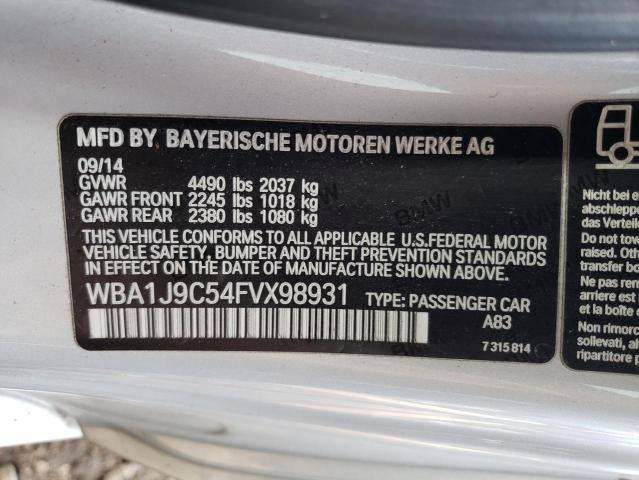 WBA1J9C54FVX98931 - 2015 BMW M235XI SILVER photo 12