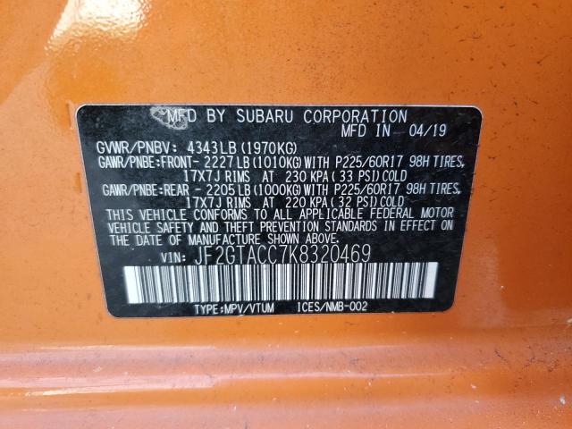 JF2GTACC7K8320469 - 2019 SUBARU CROSSTREK PREMIUM ORANGE photo 13