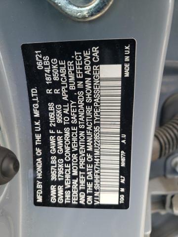 SHHFK7H41MU228535 - 2021 HONDA CIVIC SPORT GRAY photo 12