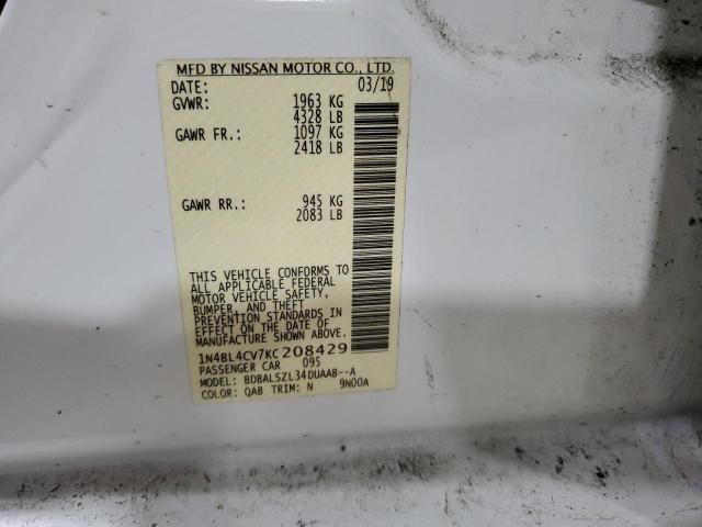 1N4BL4CV7KC208429 - 2019 NISSAN ALTIMA SR WHITE photo 12