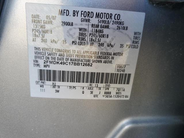 2FMDK49C17BB12682 - 2007 FORD EDGE SEL PLUS SILVER photo 13