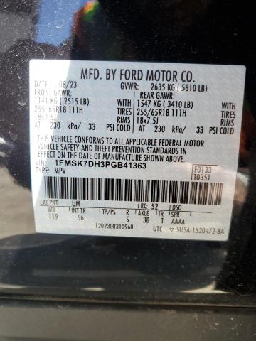 1FMSK7DH3PGB41363 - 2023 FORD EXPLORER XLT შავი ფოტო 13