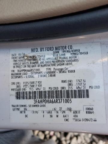 3FAHP0HA6AR371005 - 2010 FORD FUSION SE WHITE photo 13