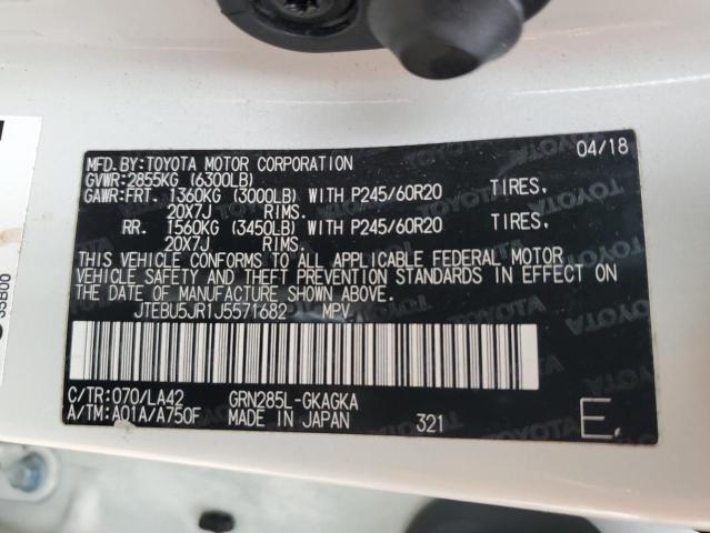 JTEBU5JR1J5571682 - 2018 TOYOTA 4RUNNER SR5/SR5 PREMIUM 白色 照片 14