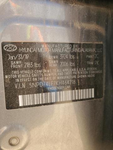 5NPD74LF7KH464218 - 2019 HYUNDAI ELANTRA SE GRAY photo 13