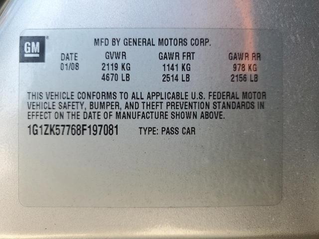 1G1ZK57768F197081 - 2008 CHEVROLET MALIBU LTZ 银色 照片 12