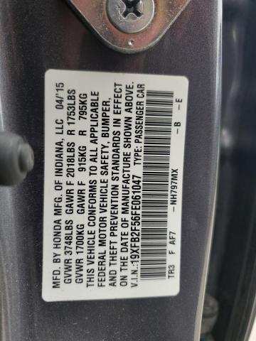 19XFB2F56FE061047 - 2015 HONDA CIVIC LX GRAY photo 13