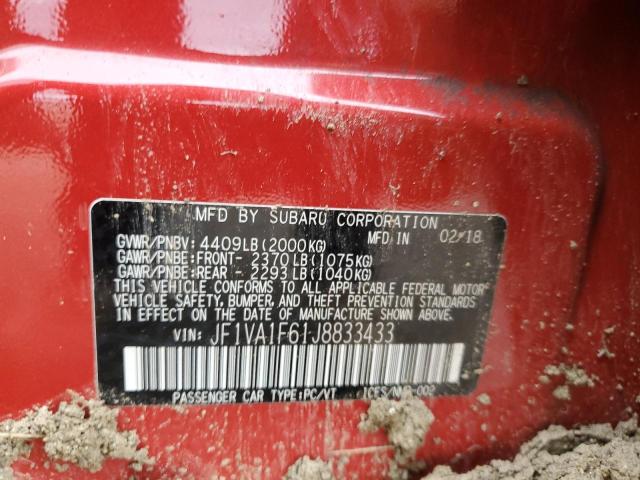 JF1VA1F61J8833433 - 2018 SUBARU WRX LIMITED RED photo 12