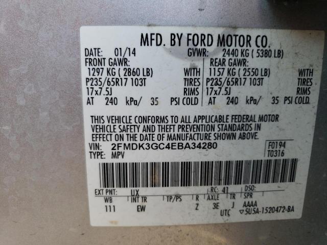 2FMDK3GC4EBA34280 - 2014 FORD EDGE SE SILVER photo 13