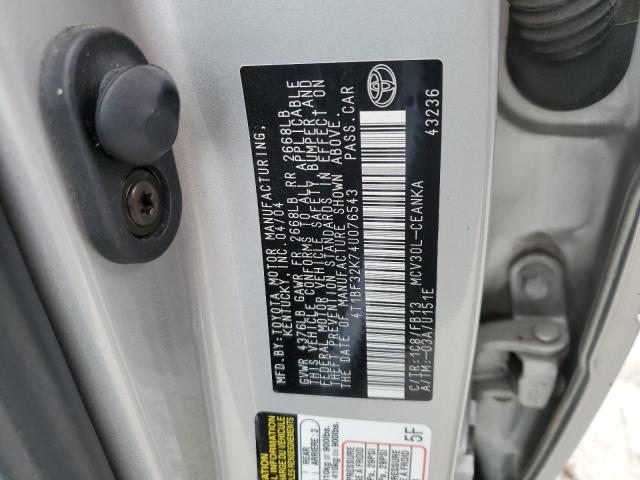 4T1BF32K74U076543 - 2004 TOYOTA CAMRY LE SILVER photo 12